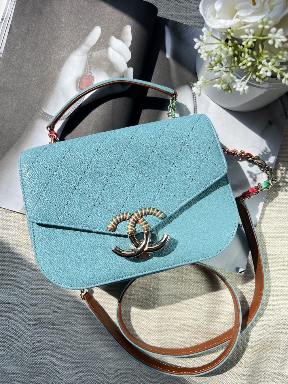 Chanel Grained Caviar Pair-Cuba Quilted Small Cuba Flap Blue